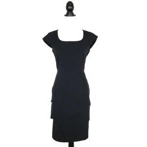 Calvin Klein Cap Sleeve Tiered Layered Belted Sheath Dress Black 8
